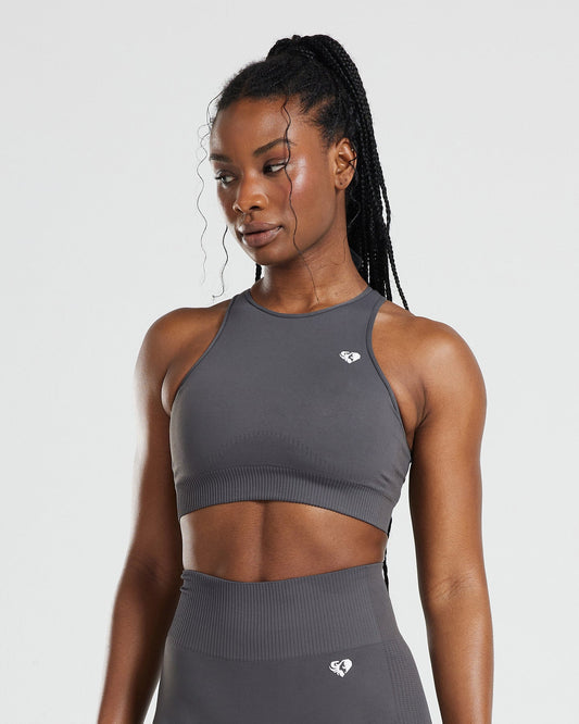 Power Seamless High Neck Bra | Graphite