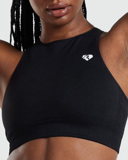 Power Seamless High Neck Bra | Black