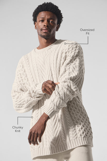 Cable Knit Crew Neck Sweater - Bone