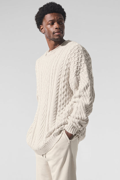 Cable Knit Crew Neck Sweater - Bone