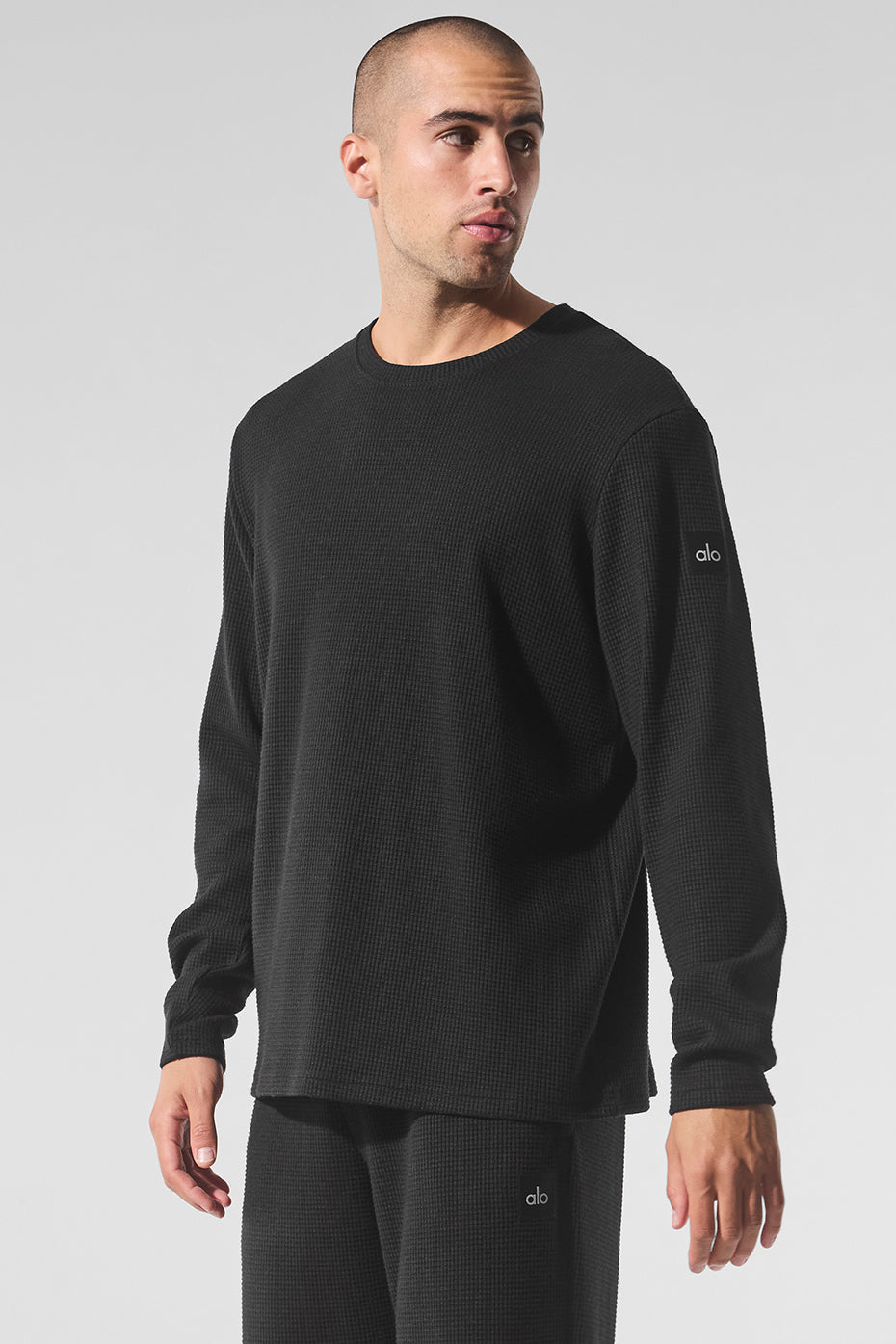 Elevate Waffle Long Sleeve Crew - Black