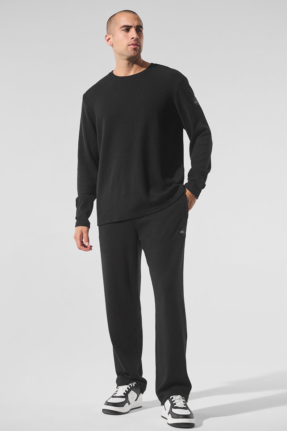 Elevate Waffle Long Sleeve Crew - Black