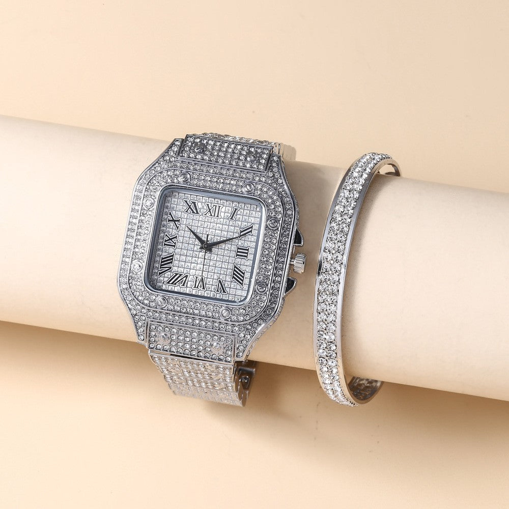 Luxury Square Dial Quartz Watch | Full Diamond Steel Band Casual Fashion Bracelet Watch