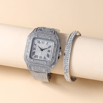 Luxury Square Dial Quartz Watch | Full Diamond Steel Band Casual Fashion Bracelet Watch