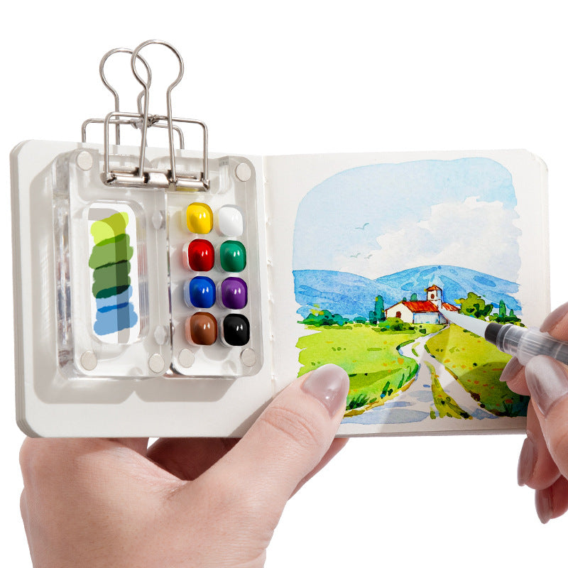 Mini Watercolor Paint Set | Portable Walnut/Acrylic Box Travel Sketching Palette