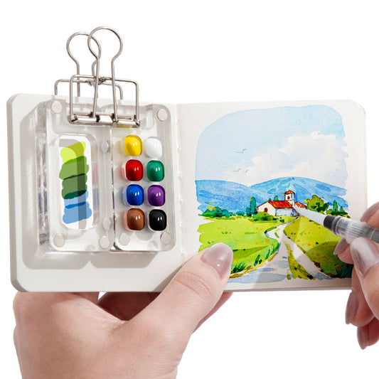 Mini Watercolor Paint Set | Portable Walnut/Acrylic Box Travel Sketching Palette