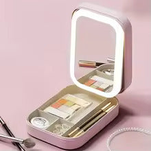 1pc USB Rechargeable LED Makeup Mirror, Travel Cosmetic Bag with Light, Makeup Storage Organizer, Lighted Vanity Mirror