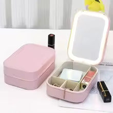 1pc USB Rechargeable LED Makeup Mirror, Travel Cosmetic Bag with Light, Makeup Storage Organizer, Lighted Vanity Mirror