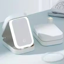 1pc USB Rechargeable LED Makeup Mirror, Travel Cosmetic Bag with Light, Makeup Storage Organizer, Lighted Vanity Mirror